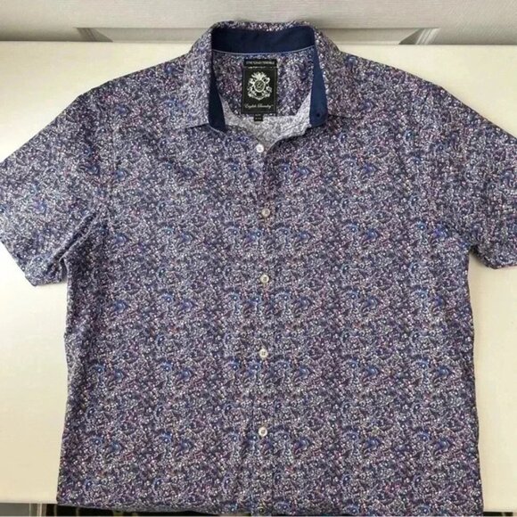 English Laundry Button Up Shirt Short Sleeve Stretch Fitted Casual Blue Medium - Picture 16 of 16